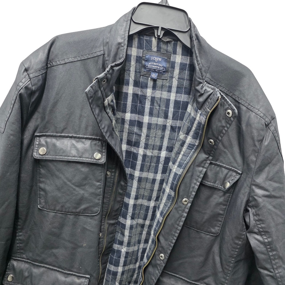 J.Crew Mens XL Black Coated Cotton Thinsulate Plaid Lined Field Jacket Coat